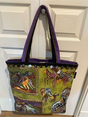 Laurel Burch Purple and Olive Horse Patchwork Tote